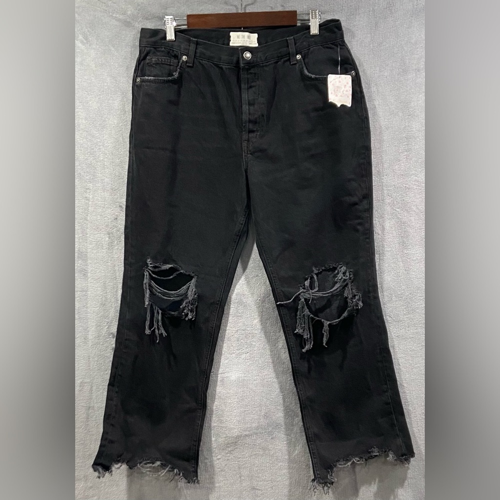 Free‎ People Maggie Mid Rise Straight-Leg Washed Black Jeans Women’s Size 31 NWT